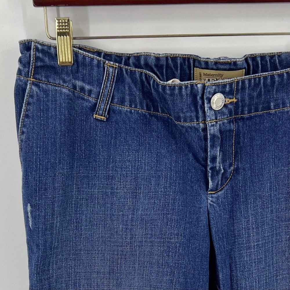 Old Navy Maternity Bermuda Jean Shorts Size 8 Blue Denim Drawstring Waist Womens - Picture 2 of 4